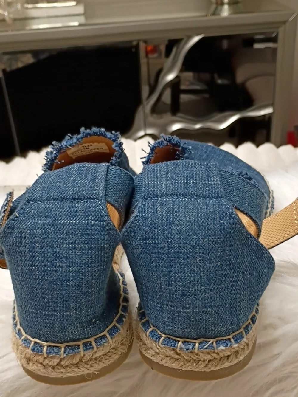 New W/Flaw Minnetonka Denim Blue Espadrille Sandals with Ankle Strap 8M